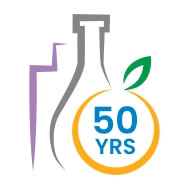 Bedoukian Research 50 year anniversary logo - fifty years as a leading flavor and fregrance supplier